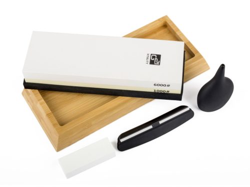 G21 Gourmet Damascus késkészlet bambusz blokkban 4 db + köszörűkő