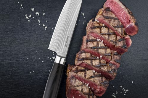 G21 Gourmet Damascus késkészlet bambusz blokkban 4 db + köszörűkő