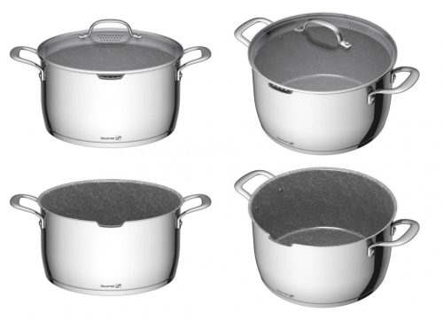 G21 Gourmet Miracle edénykészlet szűrővel, 4 darabos, rozsdamentes acél/greblon