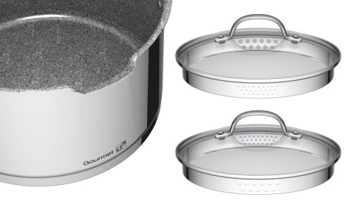 G21 Gourmet Miracle edénykészlet szűrővel, 4 darabos, rozsdamentes acél/greblon