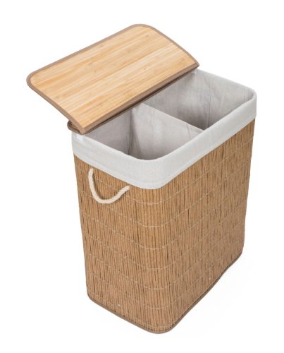 G21-es 105 literes szennyeskosár elválasztókkal, rattan utánzat, fehér betéttel