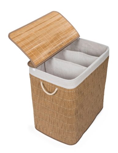 G21-es 150 literes szennyeskosár elválasztókkal, rattan utánzat, fehér betéttel