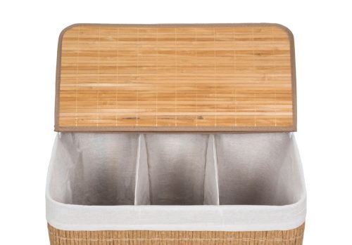 G21-es 150 literes szennyeskosár elválasztókkal, rattan utánzat, fehér betéttel