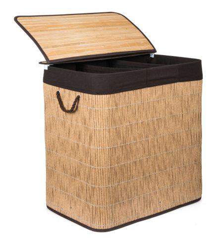 G21-es 150 literes szennyeskosár elválasztókkal, rattan utánzat, barna betéttel
