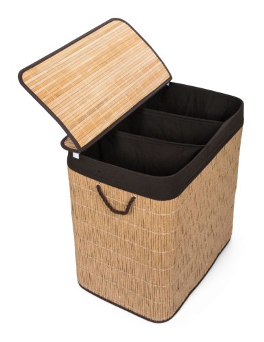 G21-es 150 literes szennyeskosár elválasztókkal, rattan utánzat, barna betéttel