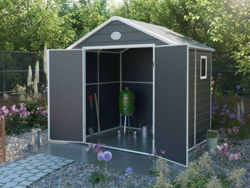 Kerti tároló ház kb. 2,4 X 2 méter alapterület, polikarbonát, szürke, G21