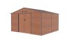G21 GAH 1085 barna famintás fém kerti tároló ház, kb. 3,3 X 3,1 méter alapterület