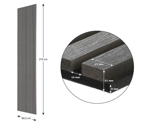 G21 akusztikus panel 270x60,5x2,1 cm, sötétszürke tölgy