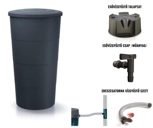 Smooth Esővízgyűjtő 200L esővízgyűjtő talppal, csappal és ereszcsatorna szettel