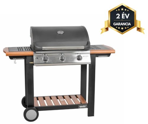 HECHT FIREWOOD 3 gázos kerti grill, 3 égőfejes, fa polcos