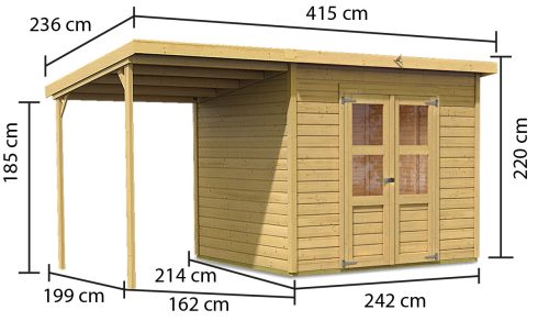 fából készült kerti ház KARIBU MERSEBURG 5 + egy menedéket 166 cm (68767) natur LG1703