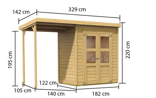 fából készült kerti ház KARIBU MERSEBURG 2 + egy menedéket 166 cm (68762) natur LG1749