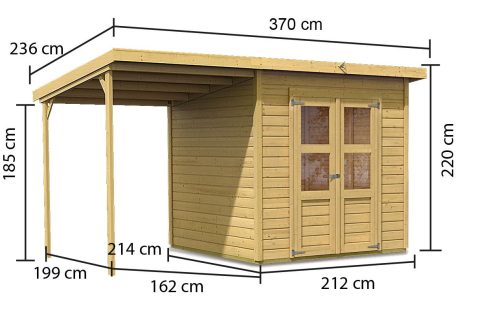 fából készült kerti ház KARIBU MERSEBURG 4 + egy menedéket 166 cm (68765) natur LG1751