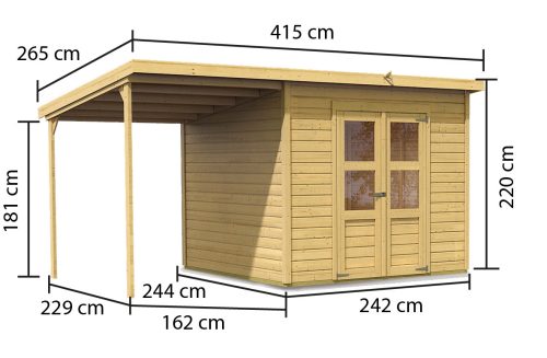 fából készült kerti ház KARIBU MERSEBURG 6 + egy menedéket 166 cm (73067) natur LG1752