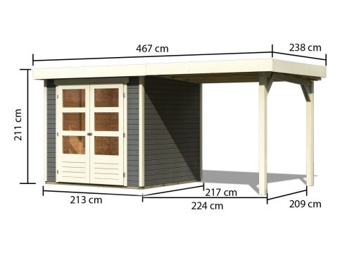 fából készült kerti ház KARIBU ASKOLA 2 + egy menedéket 240 cm (82904) terragrau LG1763