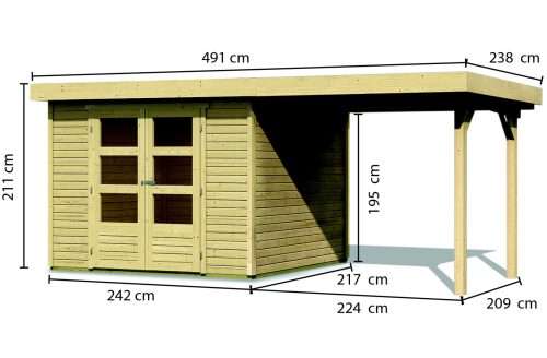 fából készült kerti ház KARIBU ASKOLA 3 + egy menedéket  240 cm (73246) natur LG1764