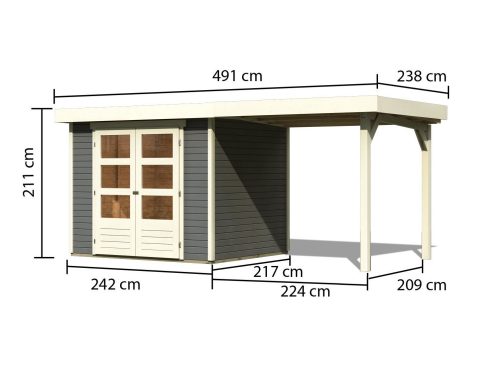 fából készült kerti ház KARIBU ASKOLA 3 + egy menedéket 240 cm (82905) terragrau LG1765