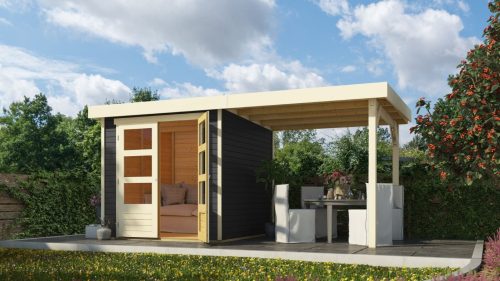 fából készült kerti ház KARIBU ASKOLA 3 + egy menedéket 240 cm (82905) terragrau LG1765