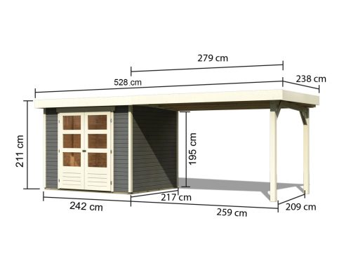 fából készült kerti ház KARIBU ASKOLA 3 + egy menedéket 280 cm (82924) terragrau LG1769