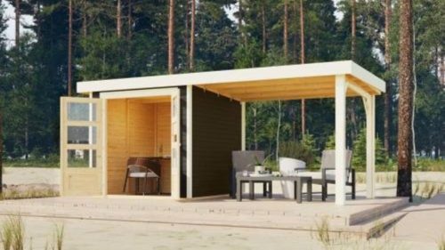 fából készült kerti ház KARIBU ASKOLA 3 + egy menedéket 280 cm (82924) terragrau LG1769