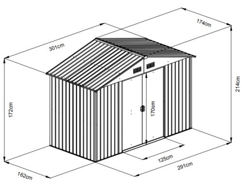 Kerti szerszámtároló ház kb. 2,9 X 1,6 méter alapterület, fém, antracit MAXTORE 106 