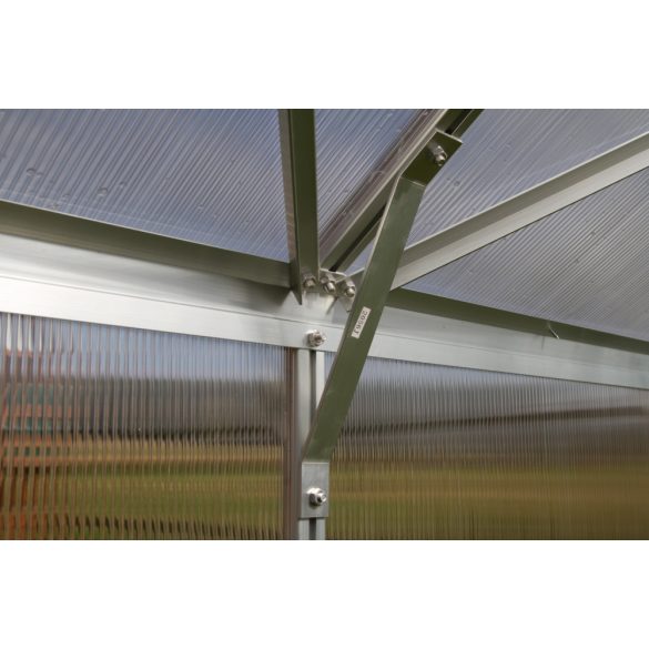 VITAVIA URANUS 11500 PC Alumínium üvegház, sz 257 x h 445 cm, ezüst színű, 4x tetőszellőző ablak, polikarbonát 4 mm, terület 11,44 m2.