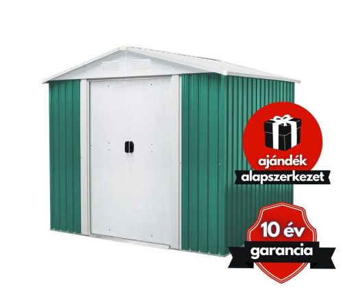 Kerti szerszámtároló ház kb. 3 X 2,5 méter alapterület, fém, zöld-fehér  MAXTORE 1012 
