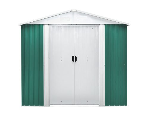 Kerti szerszámtároló ház kb. 3 X 2,5 méter alapterület, fém, zöld-fehér  MAXTORE 1012 