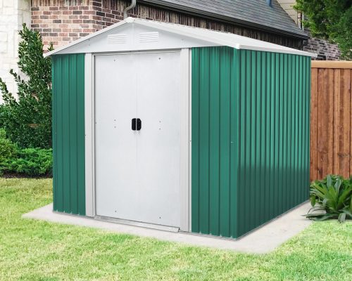 Kerti szerszámtároló ház kb. 3 X 2,5 méter alapterület, fém, zöld-fehér  MAXTORE 1012 