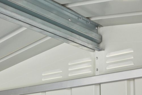 Kerti szerszámtároló ház kb. 3x3,6 méter alapterület, fém, ezüst szürke színű, GLOBEL1012+napfénytető