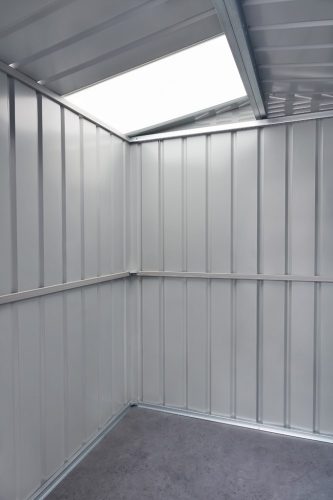 Kerti szerszámtároló ház kb. 3x3,6 méter alapterület, fém, ezüst szürke színű, GLOBEL1012+napfénytető