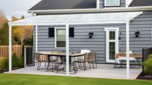 LanitPlast WALL 43 Alumínium pergola a falhoz, méretek 4,35 x 3 m, fehér szín, tető - polikarbonát bronz 6 mm