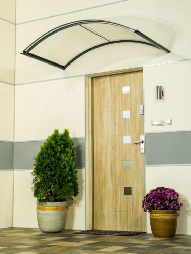 LanitPlast ARCUS ALU bejárati tető antracit, szélesség 1600 x mélység 900 mm, átlátszó polikarbonát kamra 4,5 mm