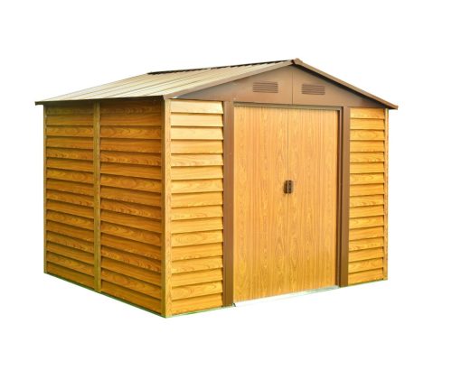Kerti szerszámtároló ház kb. 3,1 X 3,5 méter alapterület, fém, barna famintás MAXTORE WOOD 1112 
