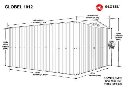fém kerti ház GLOBEL 1012 ZÖLT + napfénytető LG2500