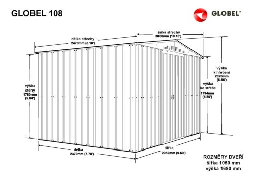 fém kerti ház GLOBEL 108 ZÖLT + napfénytető LG2501