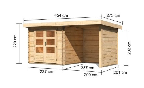 fából készült kerti ház KARIBU BASTRUP 2 + egy menedéket 200 cm a hát-és oldalfalakkal együtt (73314) natur LG2944