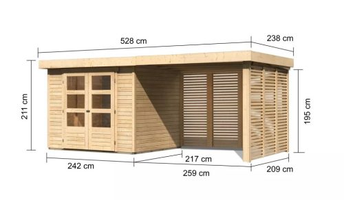 fából készült kerti ház KARIBU ASKOLA 3 + egy menedéket 280 cm (9175) natur LG3182