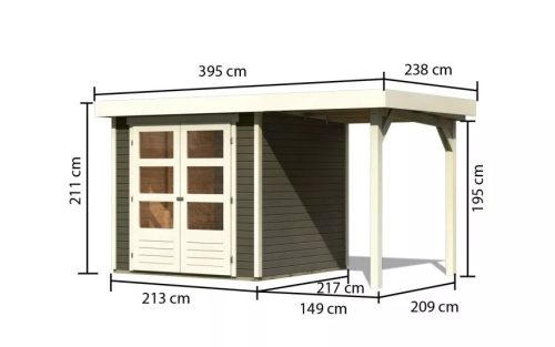 fából készült kerti ház KARIBU ASKOLA 2 + egy menedéket 150 cm (23490) terragrau LG3206