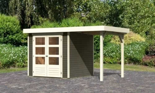 fából készült kerti ház KARIBU ASKOLA 2 + egy menedéket 150 cm (23490) terragrau LG3206