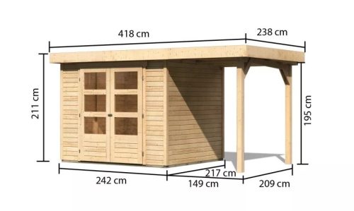 fából készült kerti ház KARIBU ASKOLA 3 + egy menedéket 150 cm (23491) natur LG3227