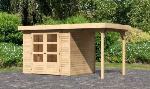 fából készült kerti ház KARIBU ASKOLA 3 + egy menedéket 150 cm (23491) natur LG3227