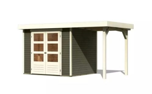 fából készült kerti ház KARIBU ASKOLA 3 + egy menedéket 150 cm (23497) terragrau LG3228