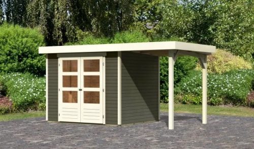 fából készült kerti ház KARIBU ASKOLA 3 + egy menedéket 150 cm (23497) terragrau LG3228