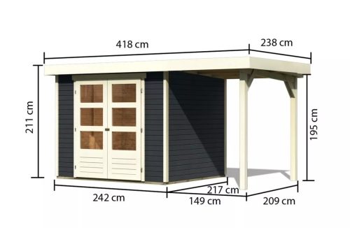 fából készült kerti ház KARIBU ASKOLA 3 + egy menedéket 150 cm (38660) antracit LG3229