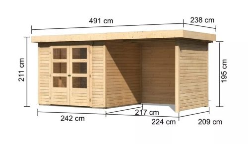 fából készült kerti ház KARIBU ASKOLA 3 + egy menedéket 240 cm (77725) natur LG3234