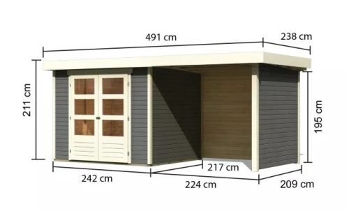 fából készült kerti ház KARIBU ASKOLA 3 + egy menedéket 240 cm (82923) terragrau LG3235