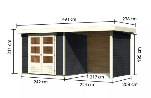 fából készült kerti ház KARIBU ASKOLA 3 + egy menedéket 240 cm (38664) antracit LG3236