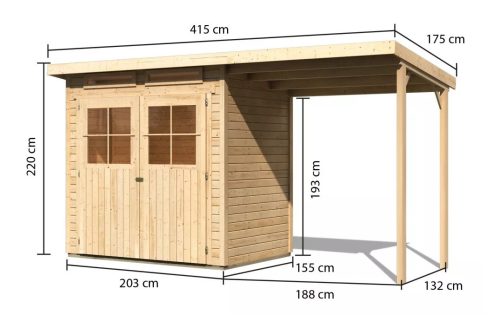 fából készült kerti ház KARIBU GLÜCKSBURG 2 + egy menedéket 190 cm (83229) natur LG3489