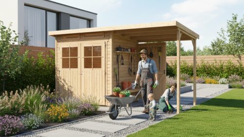 fából készült kerti ház KARIBU GLÜCKSBURG 2 + egy menedéket 190 cm (83229) natur LG3489